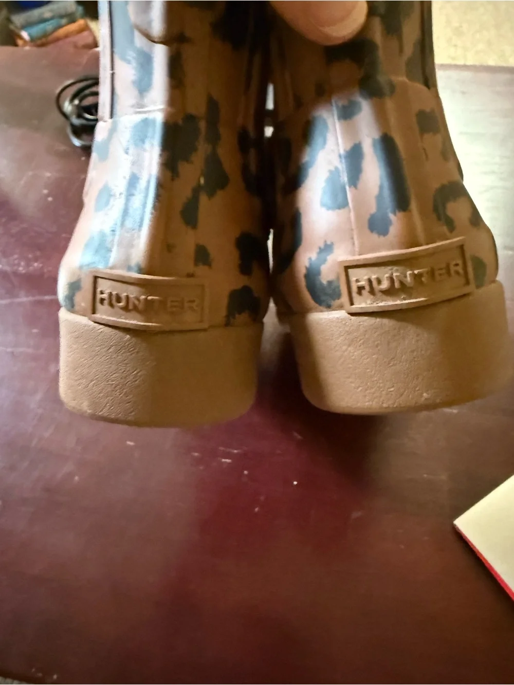 Hunter Leopard-Print Chelsea Rain Boots in Tan and Black